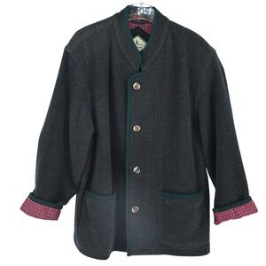 VTG Steinbock Tyrol Vintage Wool Jacket Gray Green Loden W Large Horn Buttons